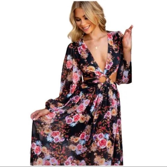 Amaroso Boutique Black Multi Coloured Floral Della Maxi Dress Womens Aus Size 12 - Picture 6 of 14